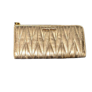 Miu Miu Metallic Gold Quilted Wallet